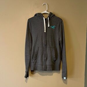 HOLLISTER zip up hoodie Y2K style logo heather gray sz M EUC preppy streetwear
